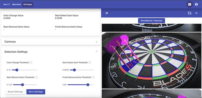 Settings View of Automatic Dart Scoring System Dart It